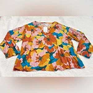 Emily Wonder Floral Print Blouse Size 1X New With Tags Multicolor